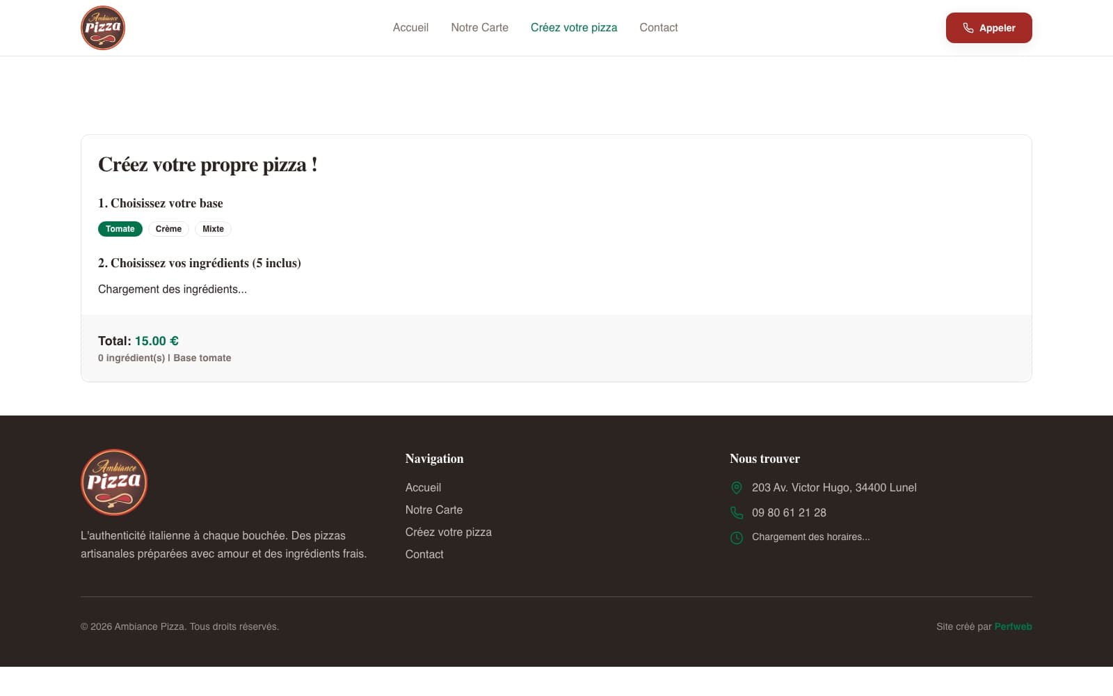 Ambiance Pizza — Site & CMS sur mesure — aperçu 2
